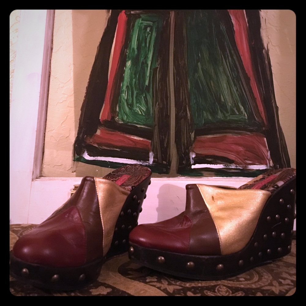 Funky Studded Wedge Leather Patch Clogs